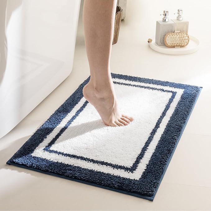 GRANNY SAYS Microfiber Bathroom Rugs Non Slip Washable, Water Absorbent Bath Mats for Tub, Soft Bath Mats for Bathroom Floor & Shower, Bath Rug, 16" x 24", Navy Blue Bath Rugs