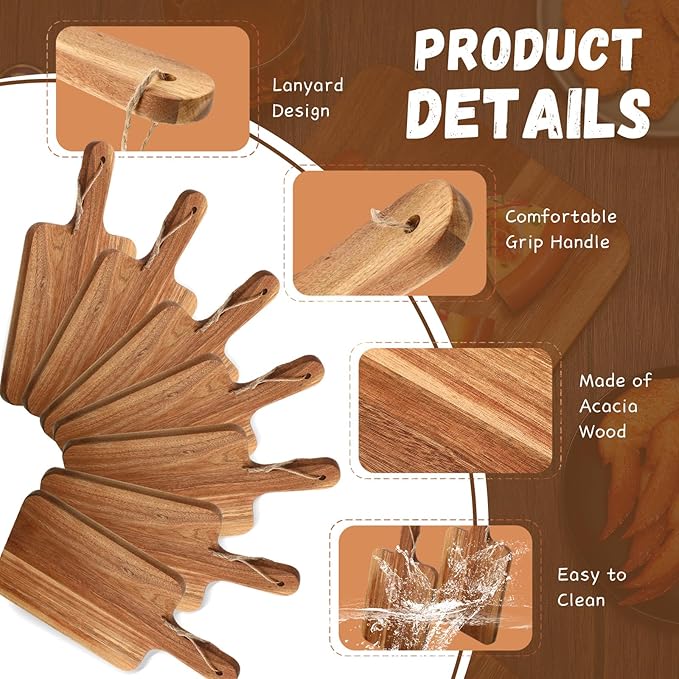 Geetery 16 Pcs Acacia Wood Cutting Board Bulk Kitchen Wooden Chopping Boards with Handle Serving Tray Charcuterie for Pizza, Bread, Cheese, Fruit, Vegetables Housewarming Gift(14 x 8 Inch)