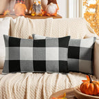 MIULEE Halloween Pack of 2 Classic Retro Checkers Plaids Polyester Linen Soft Solid Black and White Decorative Throw Pillow Covers Home Decor Outdoor Cushion Case for Sofa Bedroom Car 12 x 20 Inch