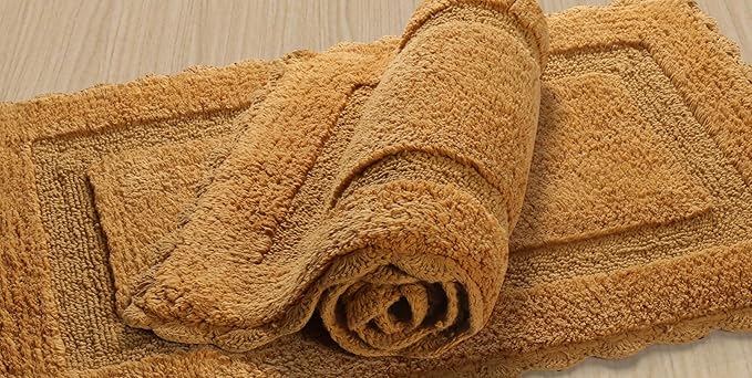 Savi Home Cotton Crochet Bathmat with Antiskid 17x24 Mustard, 100% Pure Cotton, Super Soft Bath Rug, Plush & Absorbent, Hand Tufted Heavy Weight Construction, Full Reversible Step Out Rugs