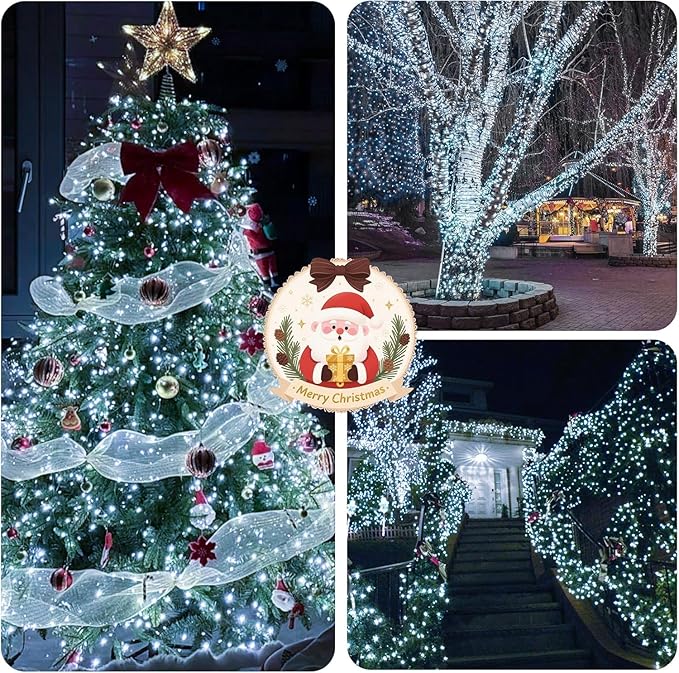 Connectable 100LED 42Ft 13Modes Christmas String Lights Indoor Outdoor | Extendable Green Wire Cool White Christmas Tree Lights with Timer | Twinkle Fairy Light Plug in for Xmas Tree(Cool White)