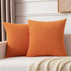 Kevin Textile Pack of 2 Corduroy Decorative Throw Pillow Covers 24x24 Inch Soft Boho Striped Pillow Covers Modern Farmhouse Home Decor for Spring Sofa Living Room Couch Bed Orange
