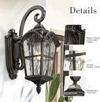 Emliviar Vintage Outdoor Lighting Fixture Wall Sconces with Water Ripple Glass, 17.5" Front Porch Wall Lantern, Black Finish with Gold Edges, WE215B-SW BG
