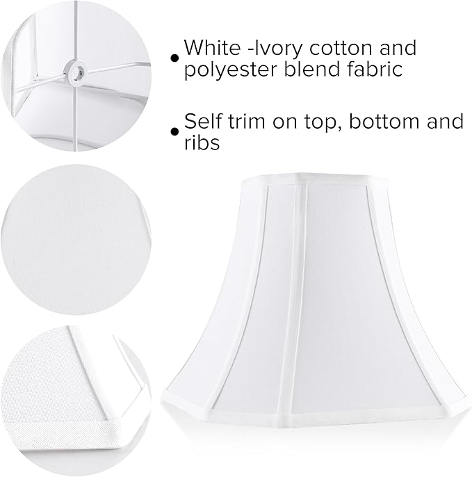 White-Ivory Square Cut Corner Bell Lamp Shade Medium Lampshade 6.5``Top×13``Bottom×10.6``Hight(Spider) Modern Lamp Shade for Table & Floor Lamp - Lampshade Replacement