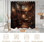 Vintage Medieval Library Shower Curtain Antique Room for Study Theme Bathroom Bathtubs Fabric Shower Curtain Set with 12 Hooks 72x72 inches Polyester Machine Washable, Yellow and Black