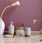 Hymmah Bathroom Accessories Set,Toothbrush Holder,Farmhouse Bathroom Decor,4 Pcs Resin Gift Set Apartment Necessities, Contain Toothbrush Cup,Soap Dispenser,Soap Dish,Tumbler