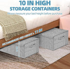 Deep Under Bed Storage Container, 10" Tall Height Underbed Box Bin with Lids 31" Long Large Basket for Under Bed, Bedroom, Dorms, Clothes, Bed sheets, Blankets, 2 Pack, Grey