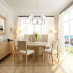 Chandelier, Muted Gold with White Fabric Shade, Farmhouse Linear Island Lighting Fixture for Kitchen, Dining Room (5-Light Muted Gold with Fabric Shades)