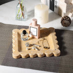 Travertine Scalloped Marble Tray, 7.8in Marble Vanity Tray, Premium Square Jewelry Dish for Perfume Earrings Keys Necklaces, Golden Decorative Tray for Bathroom, Unique Stone Dish, Decor Gift