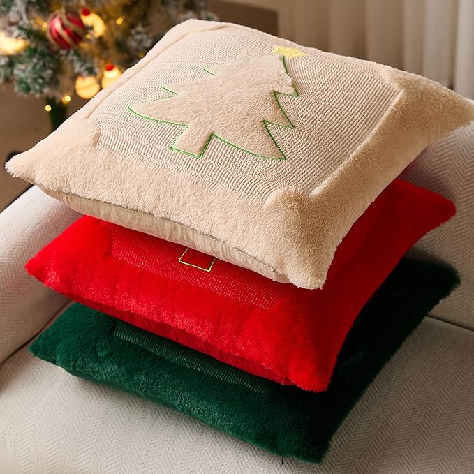 DFXSZ Christmas Pillow Covers 18x18 Yellow Star Green Christmas Tree Decoration Soft Plush Faux Fur Jacquard Throw Pillows for Bedroom Sofa Holiday Festivals Winter Home Decor PTK063A18