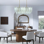 Alabaster Rectangle Chandelier, 40'' 76 PCS Natural Spanish Marble Linear Chandelier for High Ceiling, 4-Tiers Modern Luxury Large Brass Chandeliers for Dining Room, Kitchen Island (Bulbs Included)