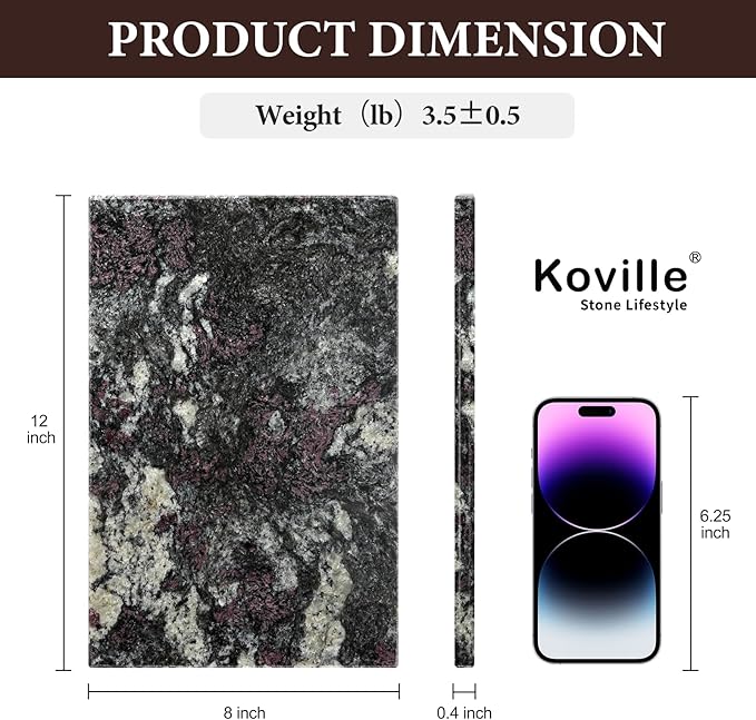 Koville Natural Marble Cutting Board for Kitchen Counter, 12" x 8" x 0.4" Real Stone Slab Marble Cheese Board for Home Decor, Granite Pastry Boards Granite Cutting Boards Candle Plate - Black Fantasy
