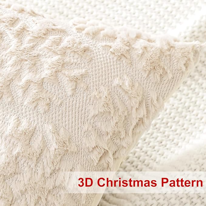 OTOSTAR Set of 2 Xmas Soft Plush Short Wool Velvet Decorative Throw Pillow Covers Square Luxury Style Cushion Case Pillow Shell for Sofa Bedroom Snowflake Cream Beige, 20x20 Inch