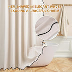 Beige Scalloped Edge Shower Curtain Linen Textured with 12 Metal Hooks Cute Chic Heavy Duty Washable Waterproof Neutral Thick Shower Curtain Sets for Hotel Bathroom 72x72 inches