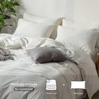 MooMee Striped Duvet Cover Set 100% Washed Cotton Linen Like Textured Breathable Durable Soft Comfy (White Dark Grey Wide Stripes, Twin 68"x90")