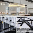 55 Inch Modern Rectangular Black Crystal Glass Chandeliers, Dining Room Chandeliers, for Living Room、Kitchen Island、Foyer, Water Ripple Chandelier, Adjustable Hanging Chandelier