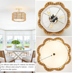 Tbaoinla✿ 13.8＂ Handwoven 3-Light Rattan Ceiling Light | Boho Flush Mount for Bedroom & Nursery, Natural Fiber Basket Light Fixture, Gold Light Fixture