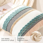 Boho Throw Pillow Covers 18x18 Set of 2 Farmhouse Decorative Cushion Case Striped Square Pillows Cover Chenille Pillow Cases Accent Neutral Pillowcase for Sofa Couch Bed,Blue