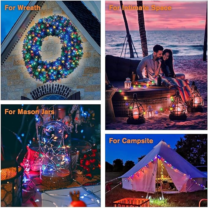 QITONG 4 Pack Multicolor Solar Fairy Lights Outdoor Waterproof, Each 33ft 100 LED Christmas String Lights, 8 Modes Silver Wire Mini Twinkle Lights