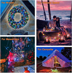 QITONG 4 Pack Multicolor Solar Fairy Lights Outdoor Waterproof, Each 33ft 100 LED Christmas String Lights, 8 Modes Silver Wire Mini Twinkle Lights