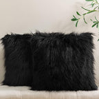 Phantoscope Pack of 2 Faux Fur Solid Throw Decorative Pillow Cover Cushion Covers Luxury Soft Decorative Pillowcase Fuzzy Pillow Covers for Bed/Couch,Black 22 x 22 Inches
