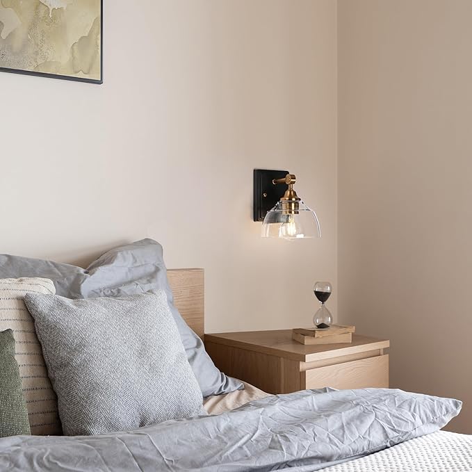 KSANA Sconces Wall Lighting, 1-Light Black and Gold Wall Sconce Light, Modern Bedroom Bathroom Wall Sconces Indoor with Clear Glass Shade