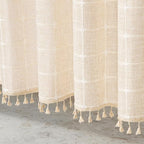 MitoVilla Beige Boho Shower Curtains for Modern Farmhouse Bathroom Decor, Cream Vintage Country Thick Polyester Linen Fabric Shower Curtain, Rustic Tassel Cloth Shower Curtain, 72 x 72