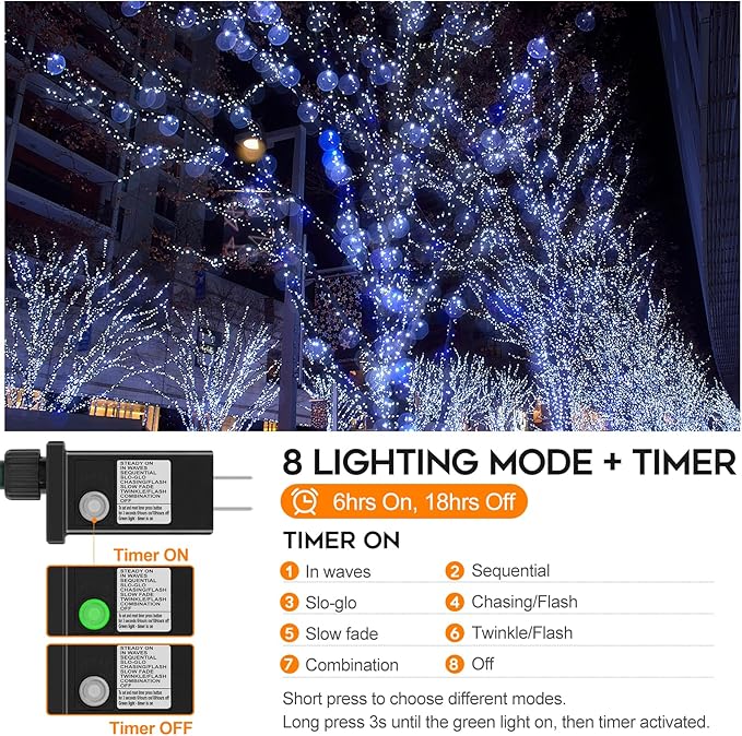 Extra Long 264Ft 800 LED Christmas Lights with Timer, Green Wire Fairy Starry String Lights Plug in, 8 Modes and Memory, forIndoor Outdoor Xmas Tree Wedding Party Decoration,Cool White