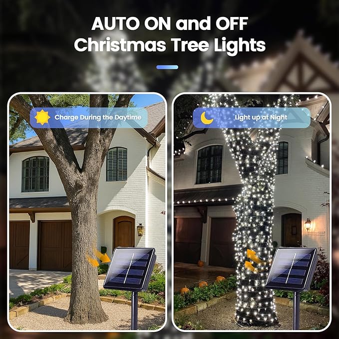 6 Pack 270FT Solar Christmas Lights Outdoor Waterproof, Super Bright 480 LED Solar String Lights with 8 Lighting Modes, Green Wire Twinkle Tree Light for Outside Xmas Party Decor (Cool White)