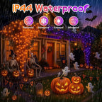 Upgraded Connectable 200 LED Halloween String Lights Outdoor Indoor, 11 Modes Orange to Purple Halloween Decorations Lights, Waterproof Twinkle Fairy Lights Plug in Clear Wire for Tree, Bedroom Decor