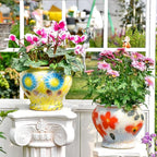 Sungmor Ceramic Hand Painted Succulent Flower Pots, 9 Inch Large Pottery Pots for Indoor Outdoor Plants, Decorative Ceramic Vase for Flower Arrangement Home Decor, Vintage Centerpieces Flowerpot