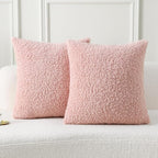 FUTEI Pink Throw Pillow Covers 24x24 Inch Set of 2,Furry Faux Fur Teddy Boucle Textured Cushion Covers,Soft Fluffy European Pillow Shams,Home Decor for Couch Bed Living Room Office Car