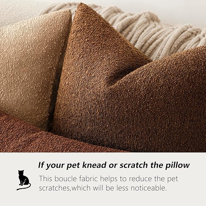 Foindtower Pack of 2 Textured Boucle Throw Pillow Covers Accent Solid Pillow Cases Cozy Soft Decorative Couch Cushion Case for Chair Sofa Bedroom Living Room Home Decor 18x18 Inch Hazel Brown