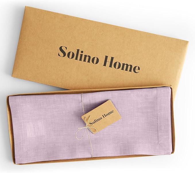 Solino Home Linen Chambray Lavender Table Runner 120 Inches Long - Athena, 100% Pure Linen 14 x 120 Inch Table Runner for Thanksgiving, Holiday