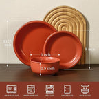 GZG Vintage Series - Ceramic Dinnerware Set for 2, 6 Pieces Stoneware Plates and Bowls Set, Lead-Free, Handcrafted Dishes Set, Microwave & Dishwasher Safe - Terracotta Red