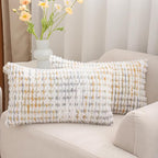 LUOYEHK Boho Throw Pillow Covers 12x20 Inch Set of 2 Chenille Tufted Pillowcase Farmhouse Neutral Lumbar Cushion Covers for Couch Sofa Bed Living Room, Yellow White