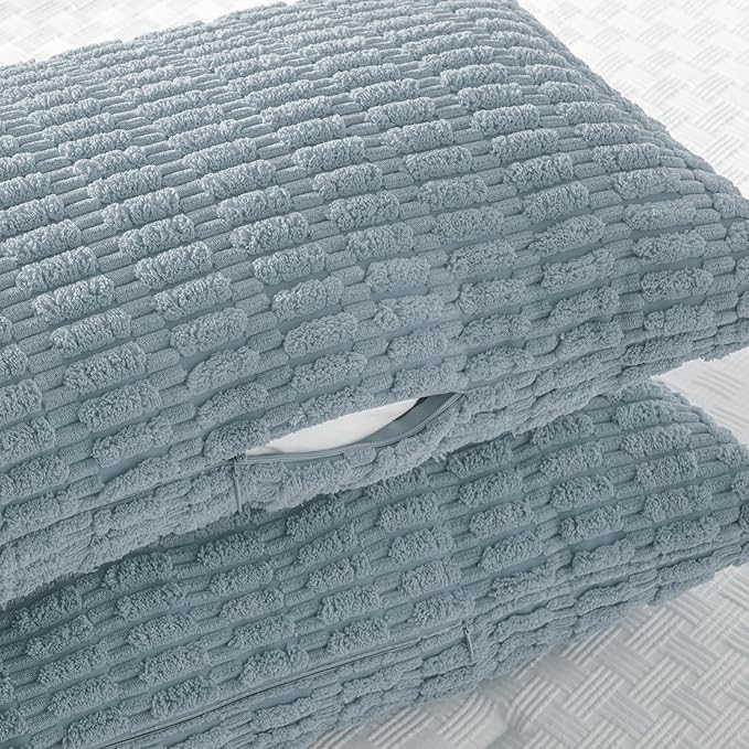 Fancy Homi 1 Pack Light Blue Long Lumbar Body Decorative Throw Pillow Covers 14x36 Inch for Bed Couch Bedroom Bench, Soft Corduroy Rectangle Solid Pillow Case 35x91 cm, Rustic Farmhouse Boho Decor