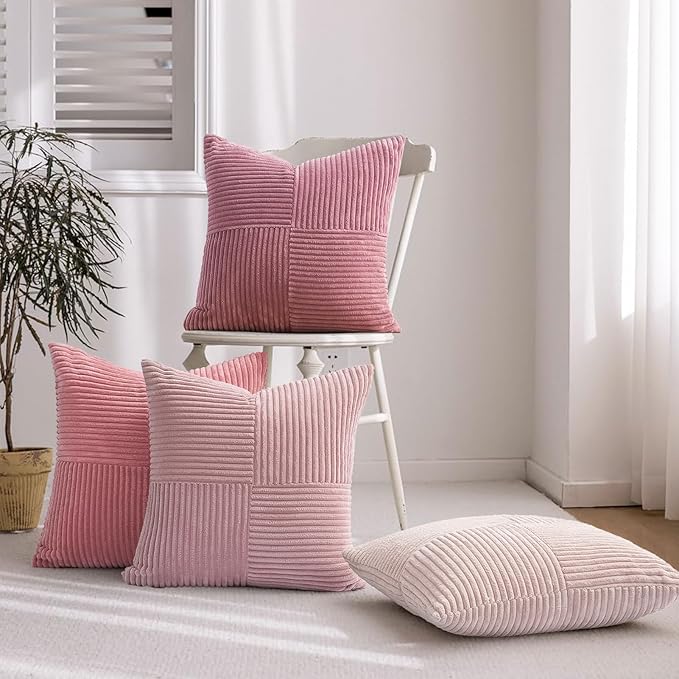 Topfinel BlushPink Throw Pillow Covers 24x24 Set of 4,Baby Pink Boho Soft Corduroy Home Decor Cushion Cases for Couch,Living Room,Bedroom,Sofa,Balcony and Outdoor (60 * 60 cm)