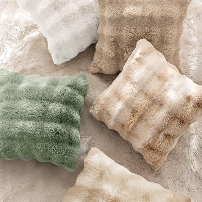 MIULEE Pack of 2 Decorative Pillow Covers Thick Soft Plush Faux Fur Throw Pillows Luxury Home Decor for Couch Bedroom Living Room Sofa,18x18 Inch White-Beige