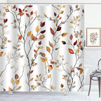 Brown Eucalyptus Leaves Shower Curtain Fall Leaf Floral Shower Curtains for Bathroom Waterproof Polyester Fabric Bath Curtain 72 x 72 Inch with 12 Hooks