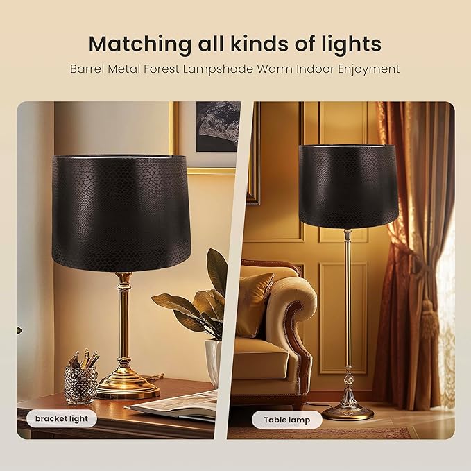 ALUCSET Lampshades Set of 2, Drum Lamp Shades 13" Top × 13" Bottom × 10" High, Imitation Crocodile Leather Lampshade Replacement for Table and Floor Lamps Easy Assembly Required Harp Holder Included
