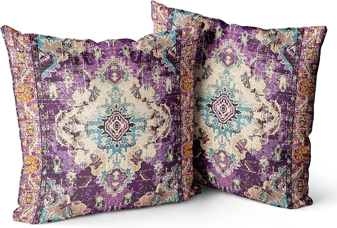 Snycler Boho Throw Pillow Covers 20x20 inch Set of 2 Boho Rug Carpet Double Sided Pattern Cotton Soft Pillow Case Cushion Cover Pillowcase for Couch Sofa Bed Decorative (Purple)