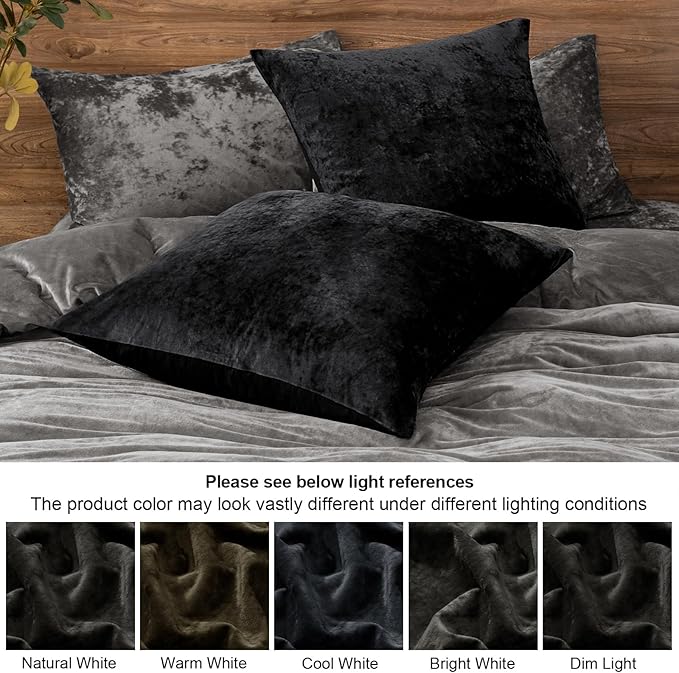 PHF Truly Velvet Euro Sham, 26"x 26",No Insert, 2 Pack Color Gradient Euro Throw Pillow Covers, Ultra Soft Cozy European Pillow Covers for Luxurious Home Decorative, No Shedding, No Pilling, Black
