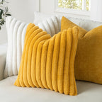 MIULEE Faux Fur Decorative Throw Pillow Covers 18x18 Inch Set of 2, Retro Vintage Boho Home Decor Soft Plush Couch Pillows Cozy Fluffy Cushion Covers for Sofa Bed Mustard Yellow