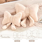 Beige Bow Pillow, Soft Bow Decorative Pillows with Faux Rabbit Fur, Cute 12" Bow Throw Pillows, Aesthetic Home Decor Bow Shaped Plush Pillow for Bedroom Sofa Couch