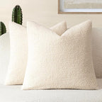 Foindtower Pack of 2, Curly Faux Fur Decorative Throw Pillow Covers Soft Fuzzy Plush Cushion Case with Zipper Cozy Pillowcase for Home Living Room Couch Bed Sofa 22 x 22 Inch,Light Ivory