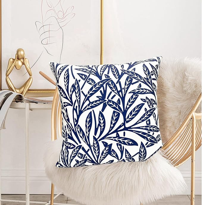 Decorative Throw Pillow Covers Set of 2 Blue Pillow Covers 16x16 inch Soft Short Plush Floral Throw Pillow Cases Square Farmhouse Outdoor Pillow Covers for Couch Sofa Bedroom Living Room