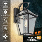 Outdoor Lights Fixtures Wall Mount, Outdoor Wall Lantern with Water Ripple Glass, Waterproof Outside Exterior Wall Sconce Lights Fixture for House, Front Porch, Patio, Medium, Matte Black