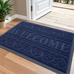 OLANLY Welcome Door Mat Indoor Outdoor Entrance, Heavy Duty Sturdy Front Door Mat, Waterproof All-Weather Doormat, Stain Resistant, Low Profile, Easy Clean Patio Entryway Mat, 36 x 24, Navy