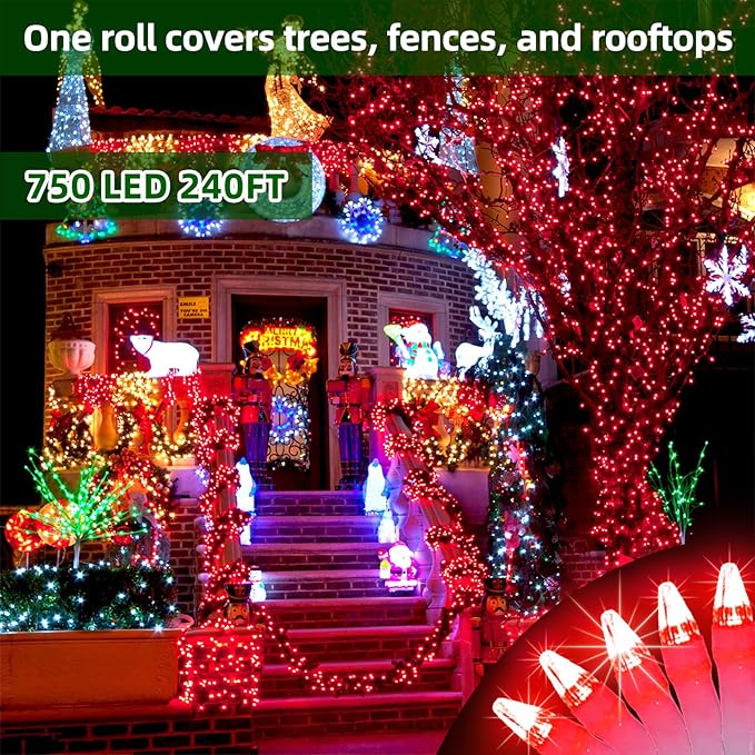 300LED Chrstmas Lights, 75ft Indoor Outdoor Christmas String Lights with 12 Modes, Red Christmastree Lights with Timer Dimmable Connectable for Fence Garden Xmas Wedding Party Decor Red